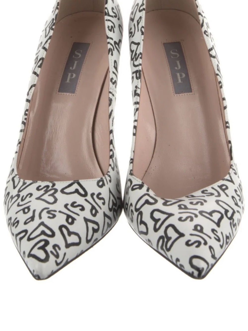 SJP by Sarah Jessica Parker White Pumps with Black Heart Graffiti Print